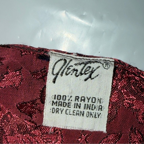 Vintage RED GLENTEX Paisley floral Print Long Scarf Rayon Black Red Long Fringe - Picture 10 of 13